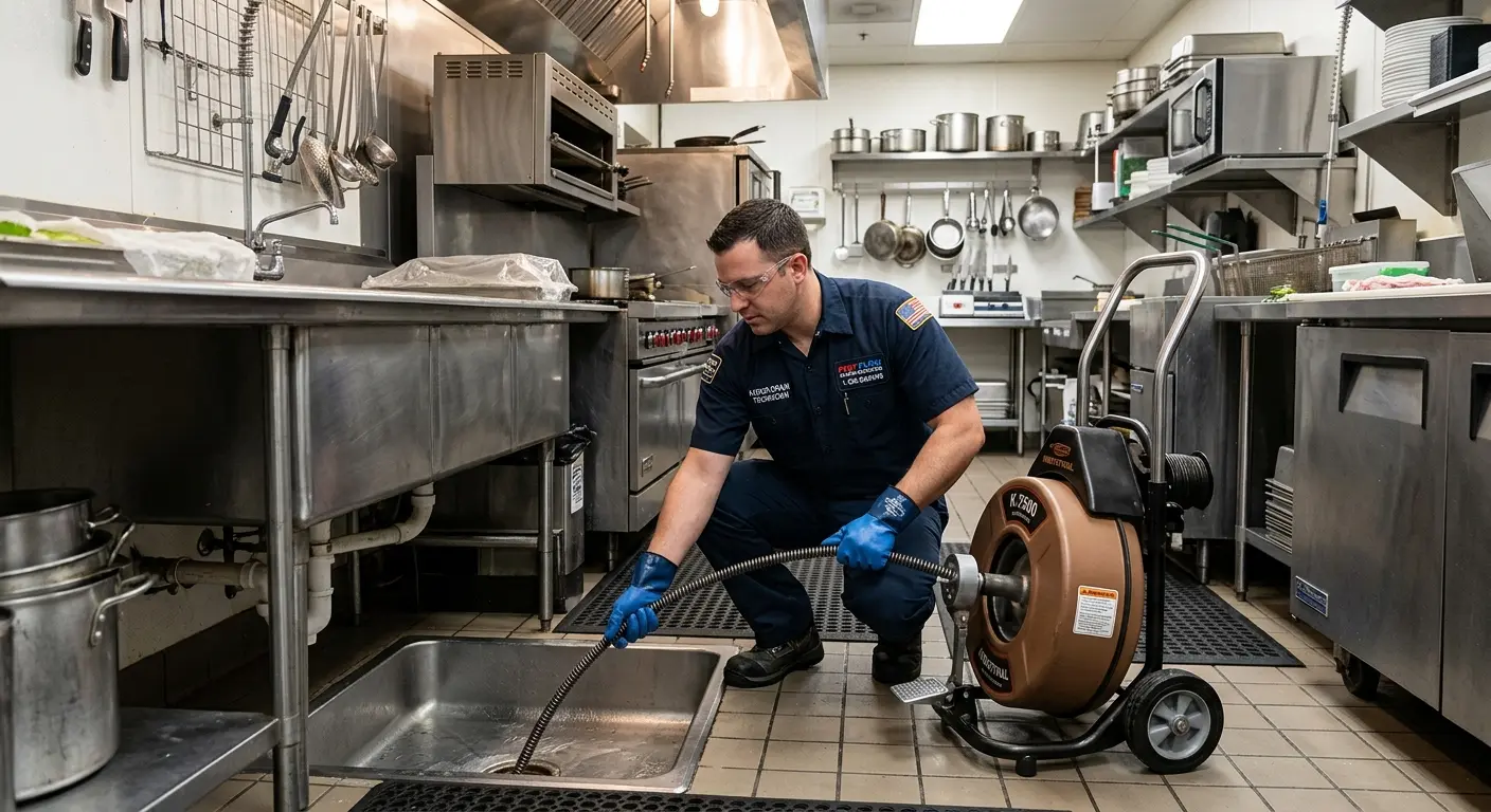 Commercial drain cleaning service in a restaurant kitchen in Covington